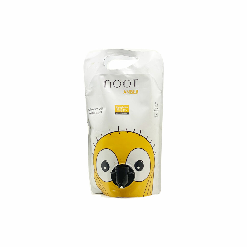 Hoot Amber Pouch - Georgas Family - Biodynamic farming - Certified Organic Wine - Attica, Greece - Savatiano - Bagnum Pouch 1.5l