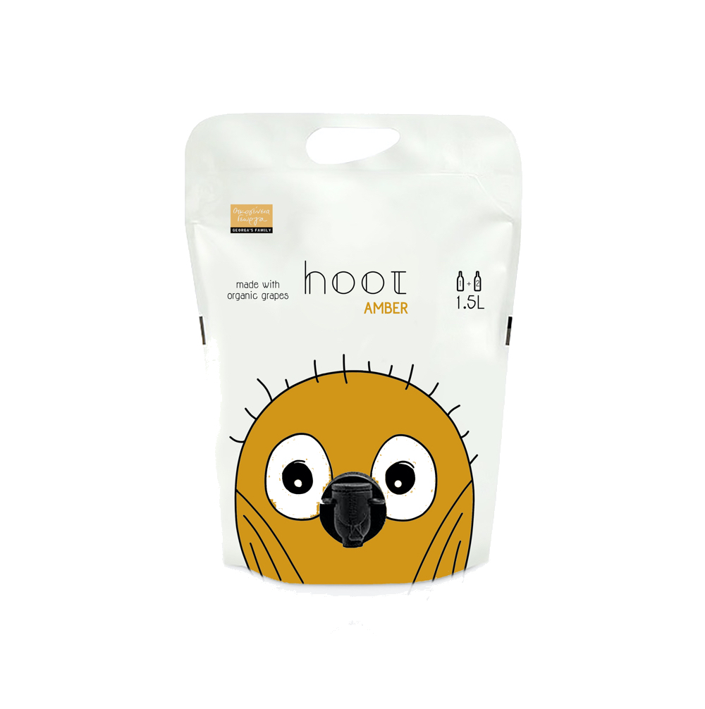 Hoot Amber Pouch - Georgas Family - Biodynamic farming - Certified Organic Wine - Attica, Greece - Savatiano - Bagnum Pouch 1.5l