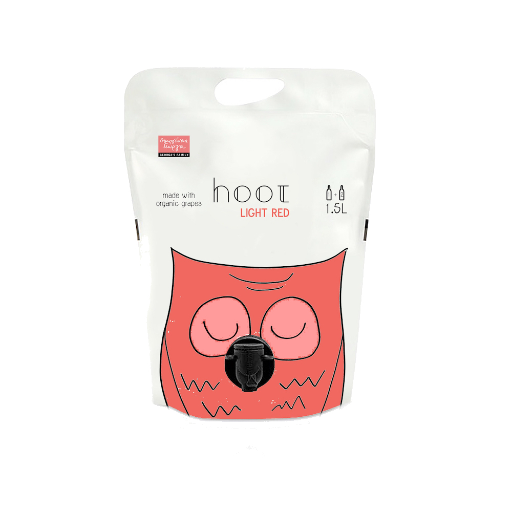 Hoot Light Red Pouch - Georgas Family - Biodynamic farming - Certified Organic Wine - Attica, Greece, Merlot, Savatiano - Bagnum Pouch 1.5l