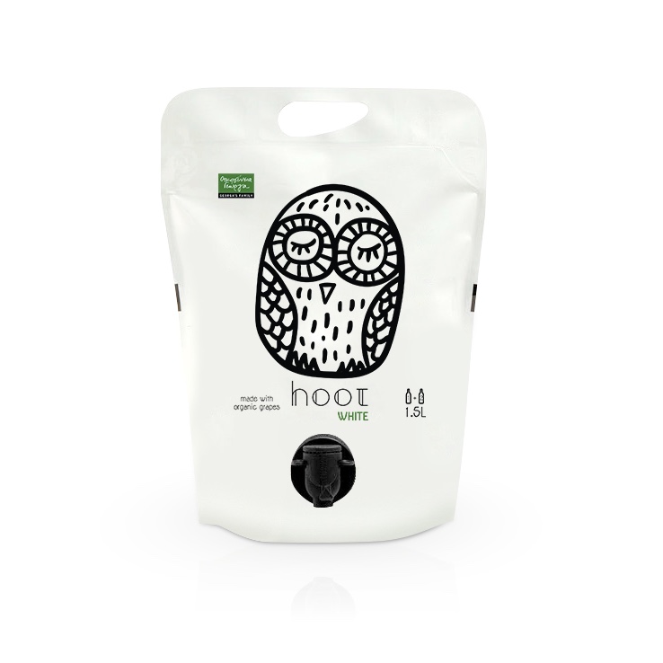 Hoot White Pouch - Georgas Family - Biodynamic farming - Certified Organic Wine - Attica, Greece - Chardonnay - Bagnum Pouch 1.5l